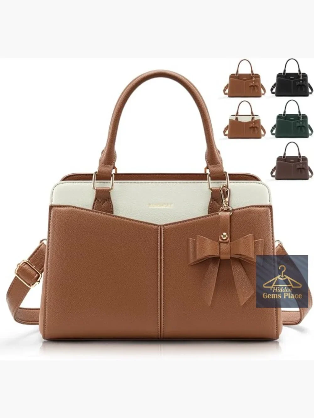 PU Leather Satchel Purse with Bowknot, Fits iPad